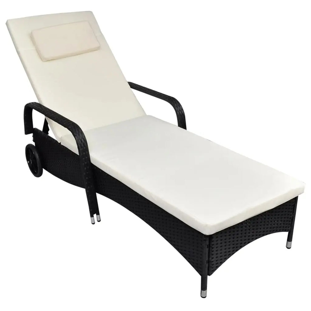 NNEVL Sun Lounger with Cushion & Wheels Poly Rattan Black NNEVL