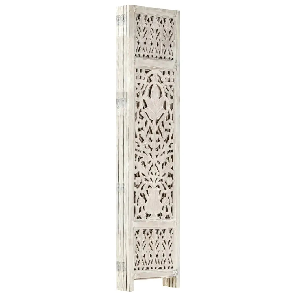 NNEVL Hand carved 5-Panel Room Divider White 200x165 cm Solid Mango Wood NNEVL