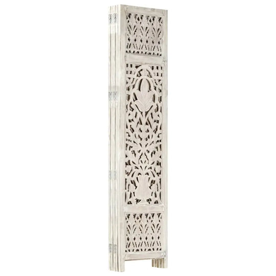 NNEVL Hand carved 5-Panel Room Divider White 200x165 cm Solid Mango Wood NNEVL
