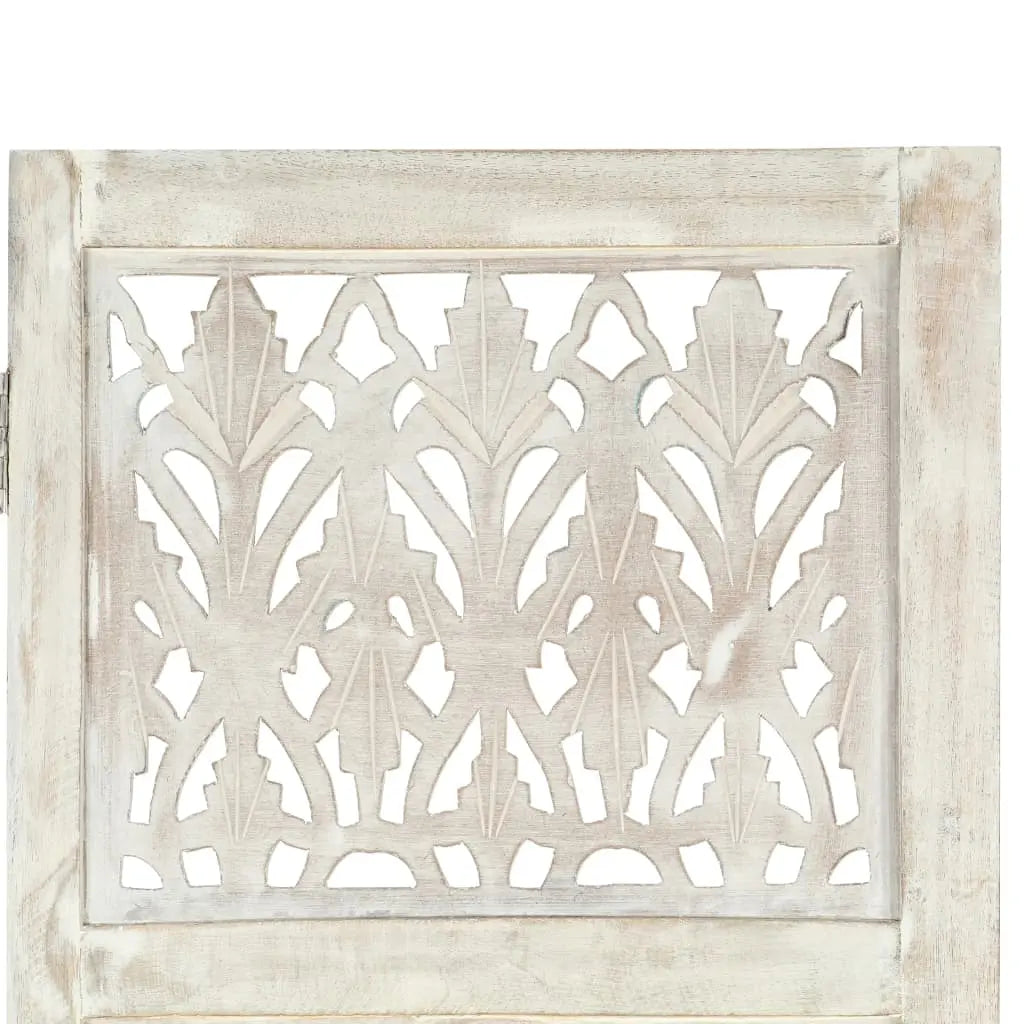 NNEVL Hand carved 5-Panel Room Divider White 200x165 cm Solid Mango Wood NNEVL