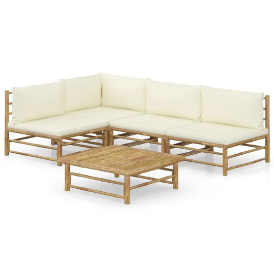 NNEVL 5 Piece Garden Lounge Set with Cream White Cushions Bamboo NNEVL