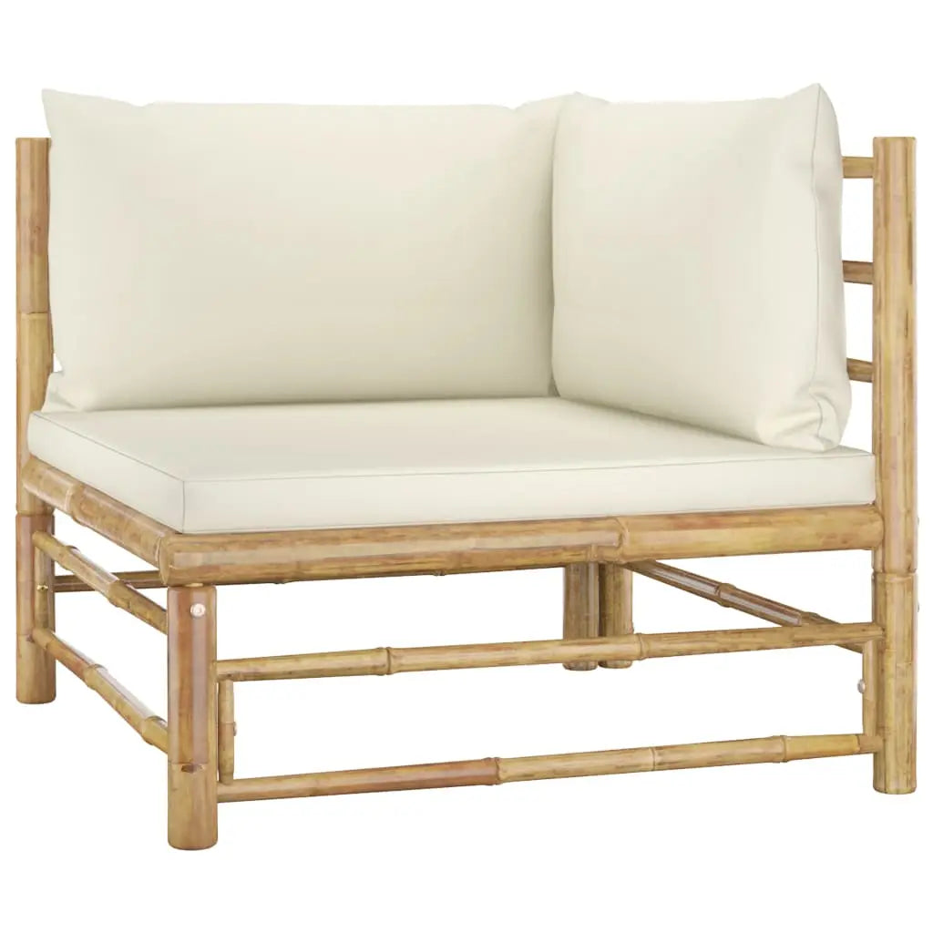 NNEVL 5 Piece Garden Lounge Set with Cream White Cushions Bamboo NNEVL