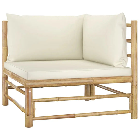 NNEVL 5 Piece Garden Lounge Set with Cream White Cushions Bamboo NNEVL
