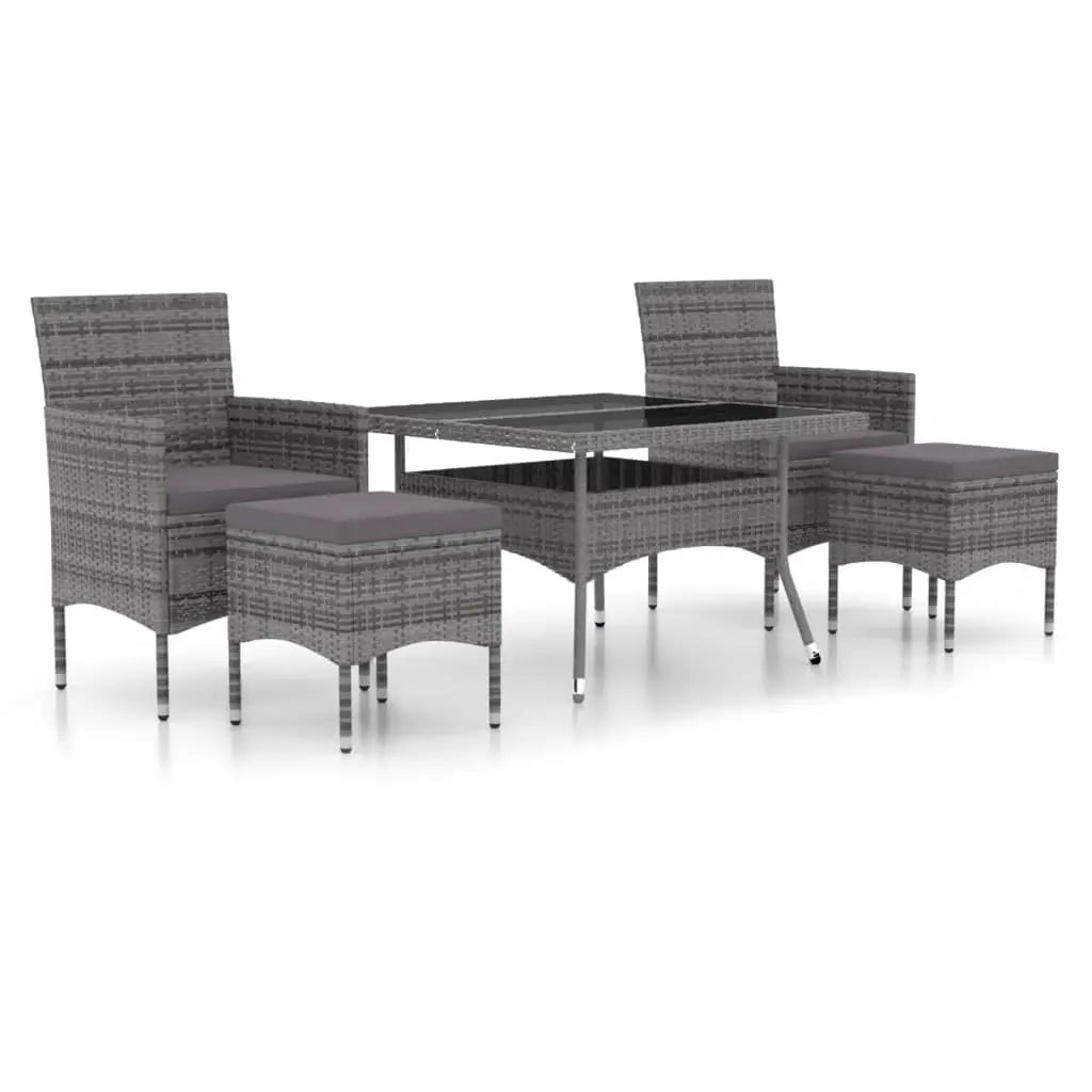 NNEVL 5 Piece Garden Dining Set Poly Rattan and Tempered Glass Grey - Unique