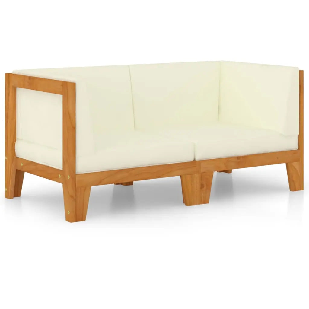 NNEVL 2-Seater Sofa with Cream White Cushions Solid Acacia Wood NNEVL