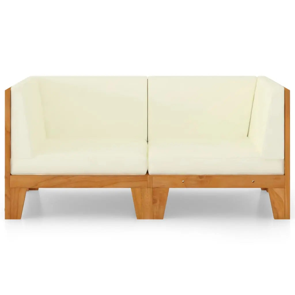 NNEVL 2-Seater Sofa with Cream White Cushions Solid Acacia Wood NNEVL