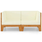 NNEVL 2-Seater Sofa with Cream White Cushions Solid Acacia Wood