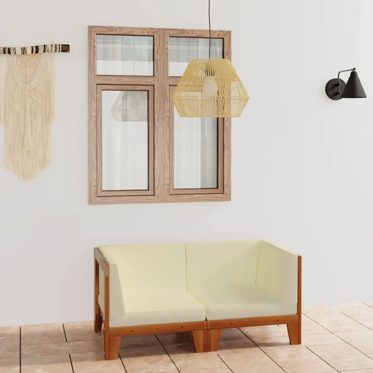 NNEVL 2-Seater Sofa with Cream White Cushions Solid Acacia Wood NNEVL