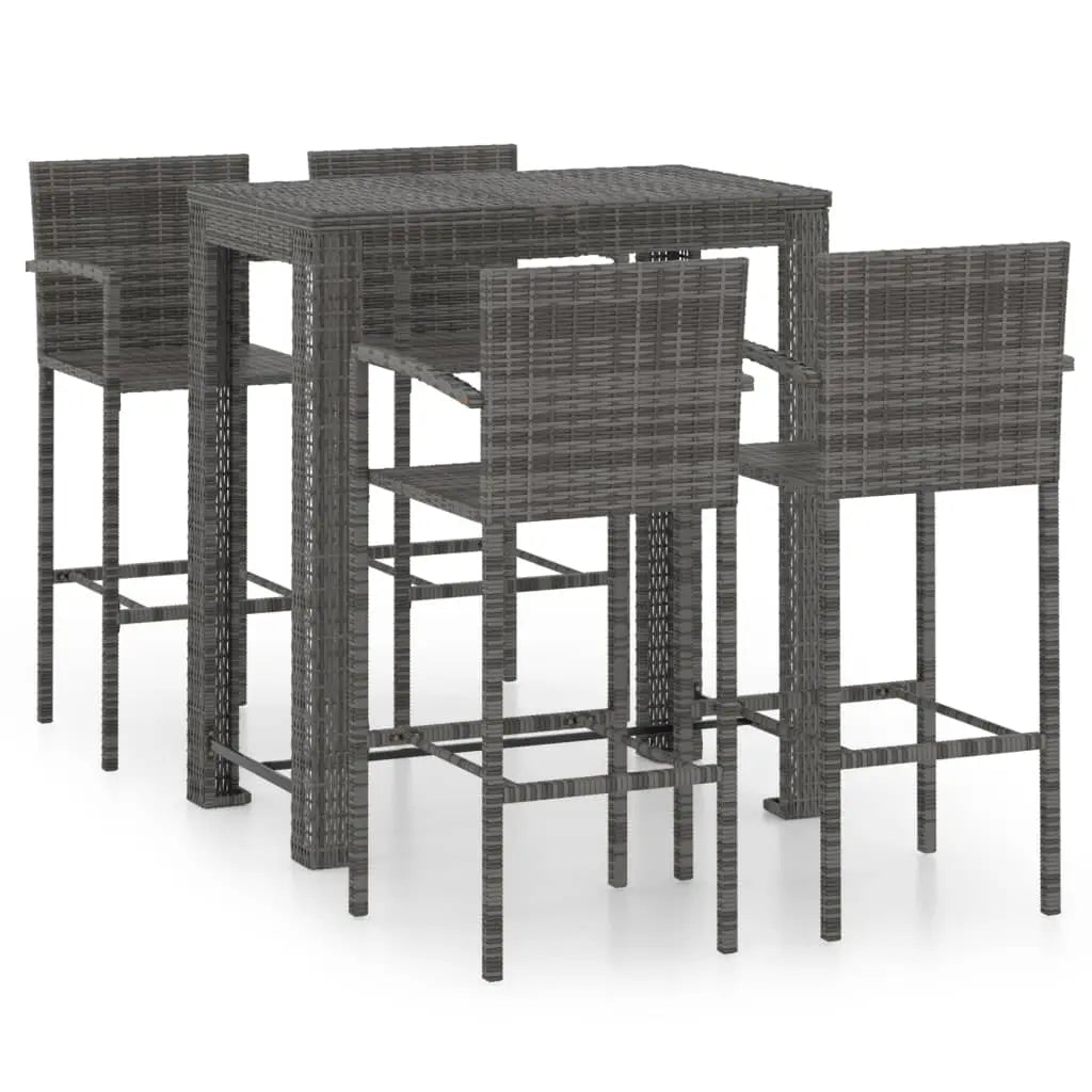 NNEVL 5 Piece Outdoor Bar Set with Armrest Poly Rattan Grey NNEVL