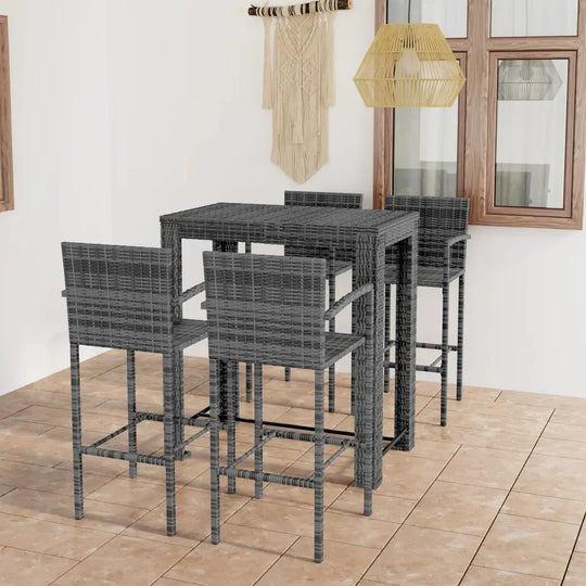 NNEVL 5 Piece Outdoor Bar Set with Armrest Poly Rattan Grey NNEVL
