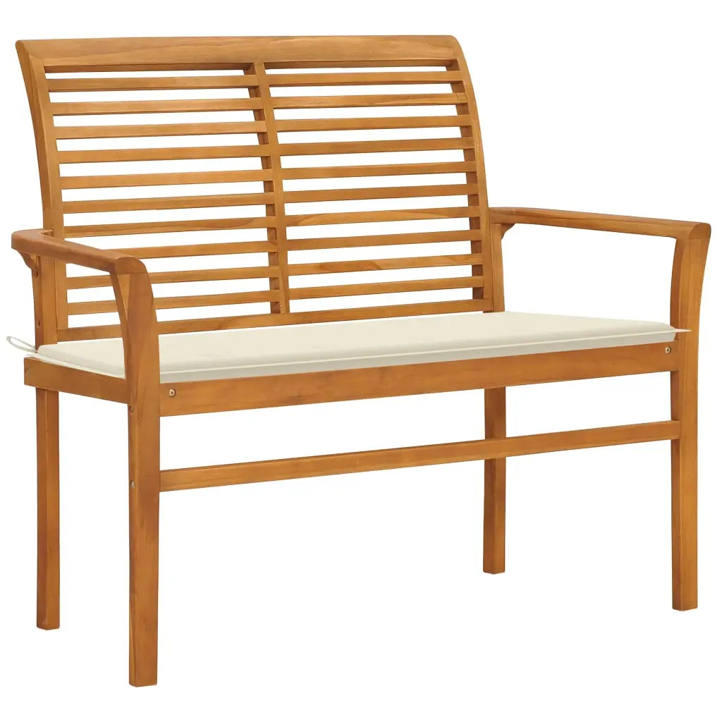 NNEVL Garden Bench with Cream Cushion 112 cm Solid Teak Wood NNEVL
