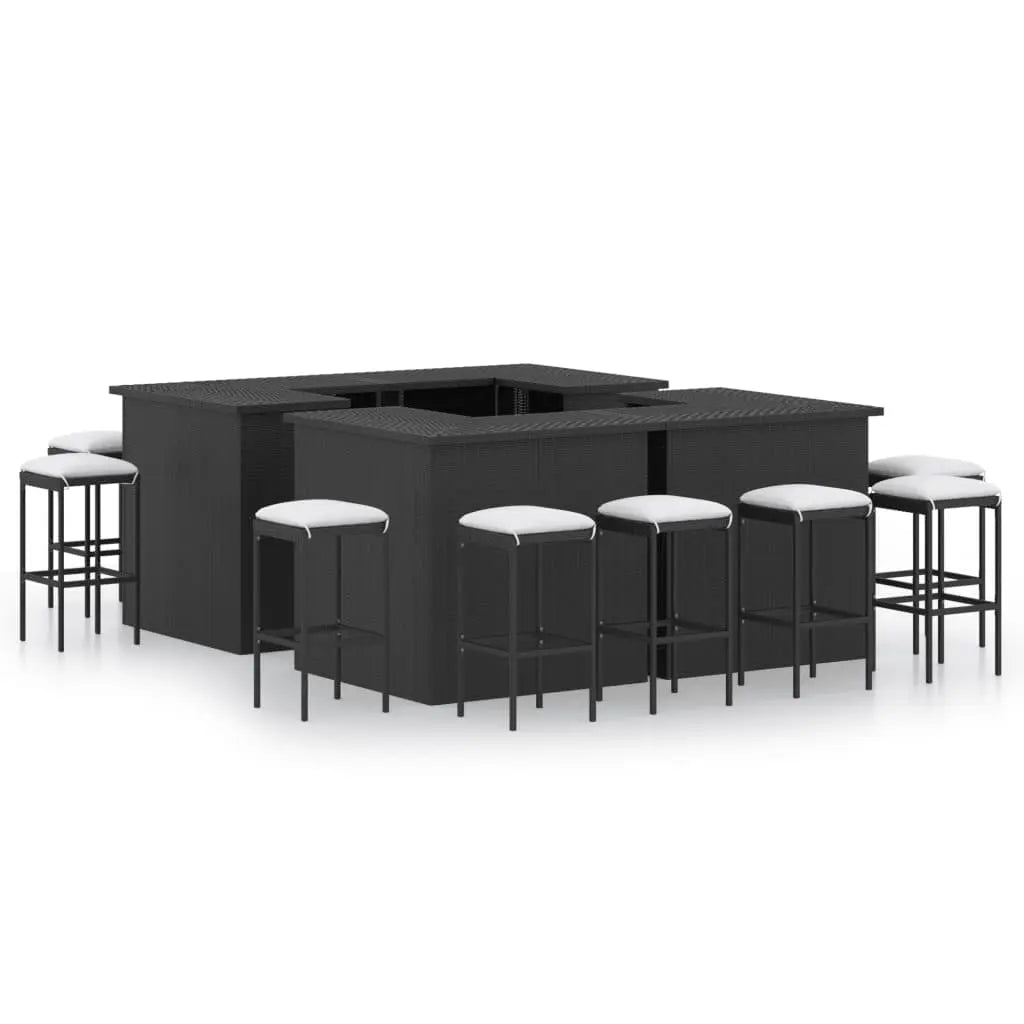 NNEVL 16 Piece Garden Bar Set with Cushions Poly Rattan Black NNEVL