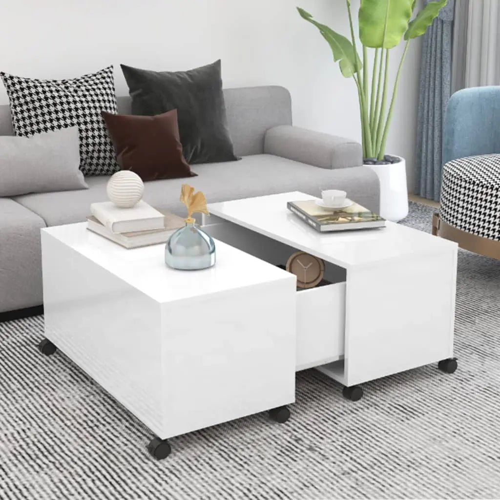NNEVL Coffee Table High Gloss White 75x75x38 cm Chipboard NNEVL