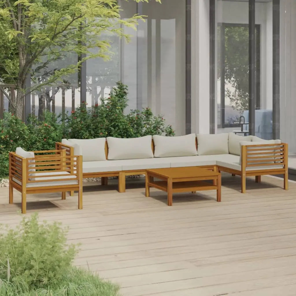NNEVL 7 Piece Garden Lounge Set with Cream Cushion Solid Acacia Wood NNEVL