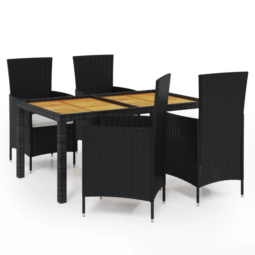 NNEVL 5 Piece Outdoor Dining Set with Cushions Poly Rattan Black - Unique