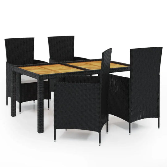 NNEVL 5 Piece Outdoor Dining Set with Cushions Poly Rattan Black - Unique