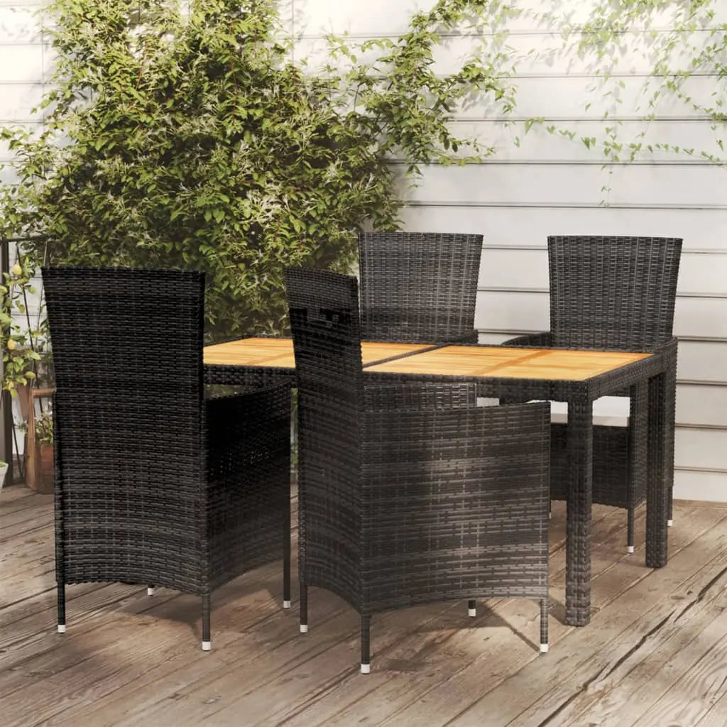 NNEVL 5 Piece Outdoor Dining Set with Cushions Poly Rattan Black - Unique