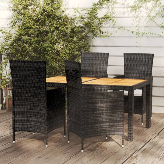 NNEVL 5 Piece Outdoor Dining Set with Cushions Poly Rattan Black - Unique