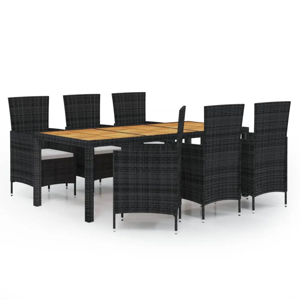 NNEVL 7 Piece Outdoor Dining Set with Cushions Poly Rattan Black NNEVL