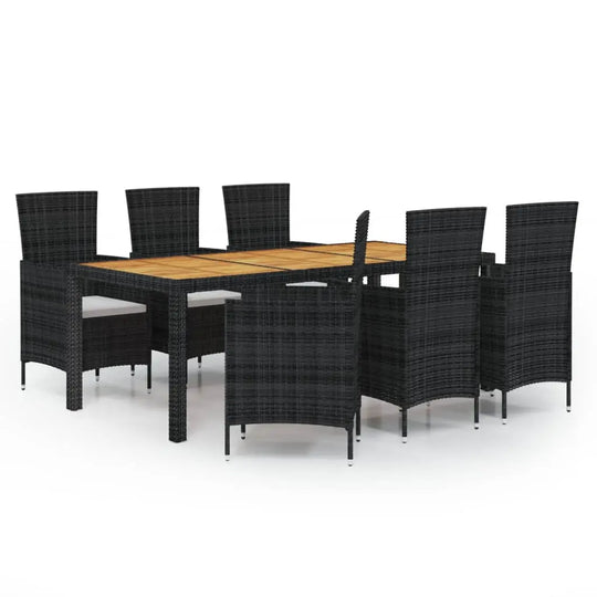NNEVL 7 Piece Outdoor Dining Set with Cushions Poly Rattan Black NNEVL