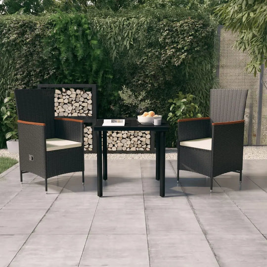 NNEVL 3 Piece Garden Dining Set with Cushions Black NNEVL