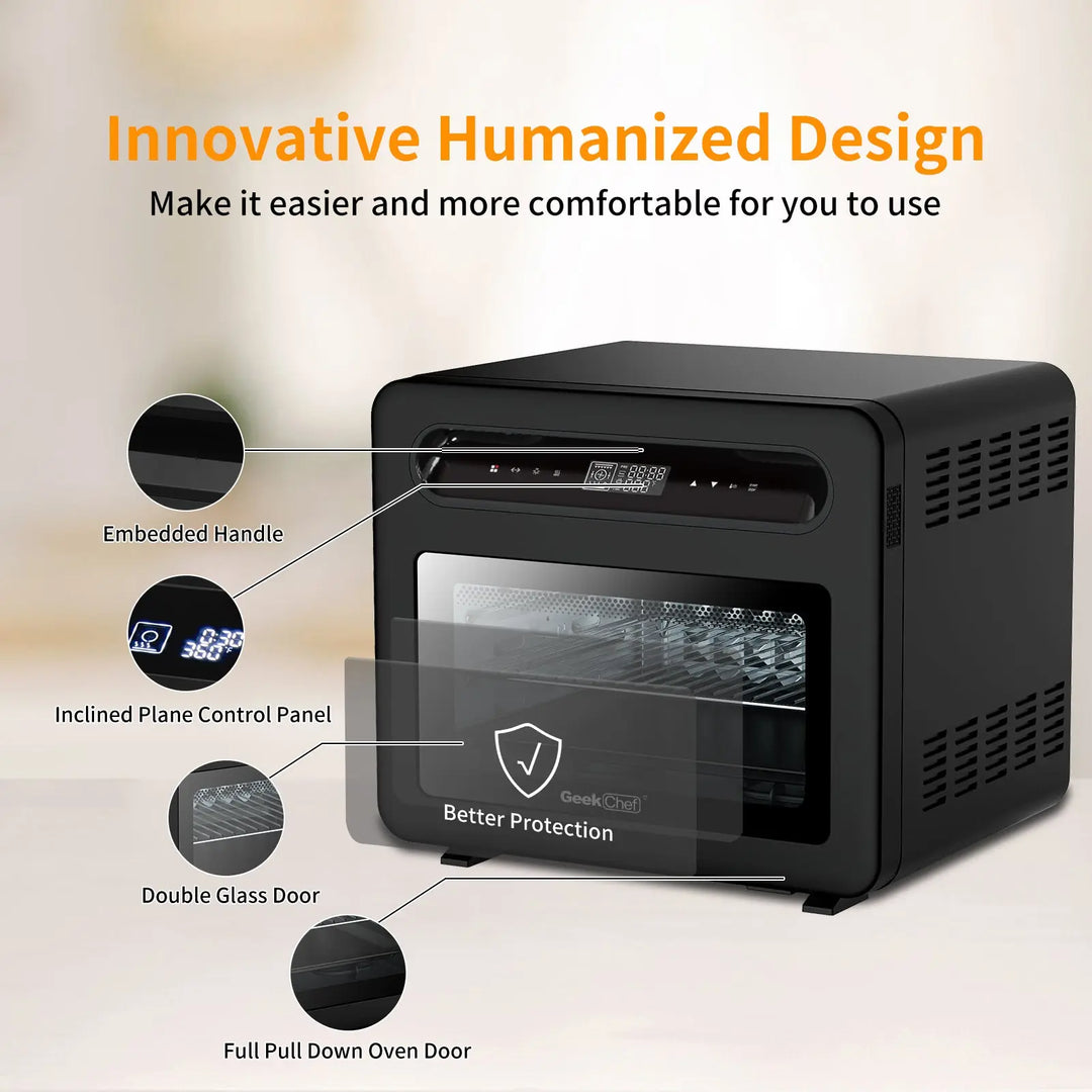 Geek Chef Steam Air Fryer Toast Oven Combo , 26 QT Steam Convection Oven Countertop , 50 Cooking Presets, With 6 Slice Toast, 12 In Pizza, Black Stainless Steel. Prohibited From Listing On Amazon - Unique Unique Unique Geek Chef Steam Air Fryer Toast Oven Combo , 26 QT Steam Convection Oven Countertop , 50 Cooking Presets, With 6 Slice Toast, 12 In Pizza, Black Stainless Steel. Prohibited From Listing On Amazon