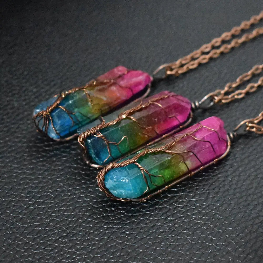 Hot Selling Stone Crystal Pillar Tree Of Life Pendant Ins Fashion Necklace - Unique Unique Unique Hot Selling Stone Crystal Pillar Tree Of Life Pendant Ins Fashion Necklace