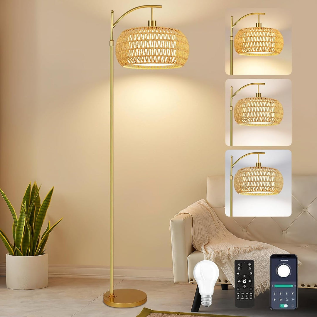 CommercialGrade Brass Arc Floor Lamp With RemoteControl-0