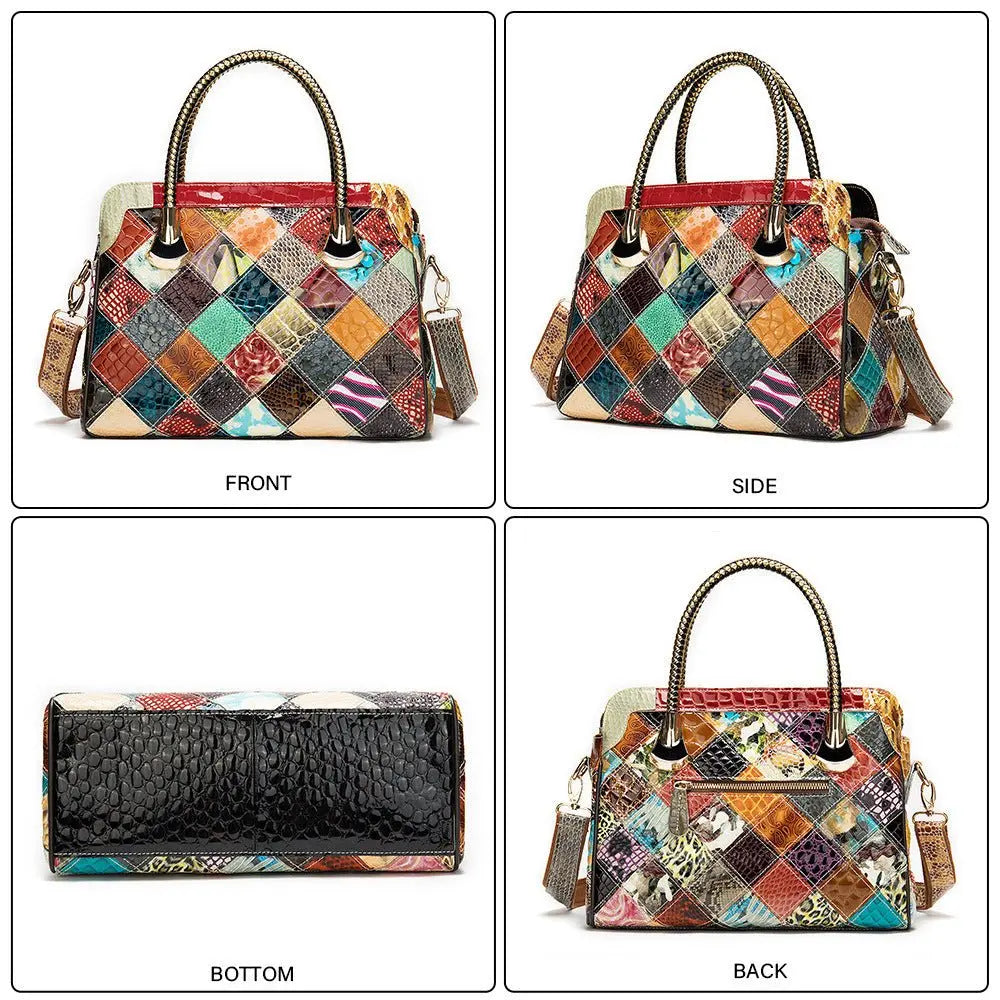 A Vintage Vintage Top Leather Patchwork Handbag - Unique Unique Unique A Vintage Vintage Top Leather Patchwork Handbag