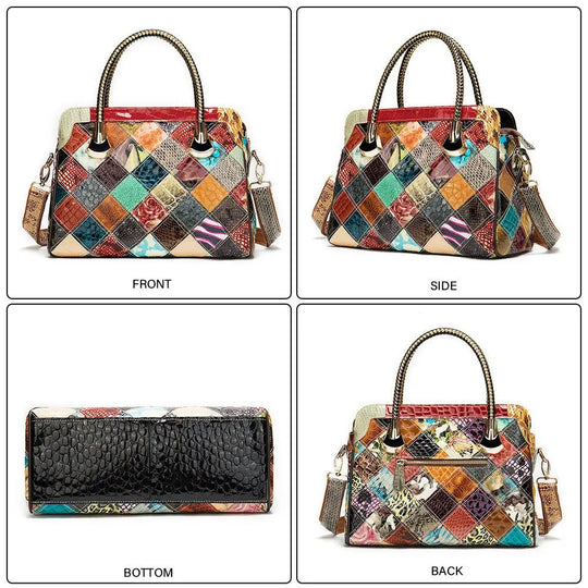 A Vintage Vintage Top Leather Patchwork Handbag - Unique Unique Unique A Vintage Vintage Top Leather Patchwork Handbag
