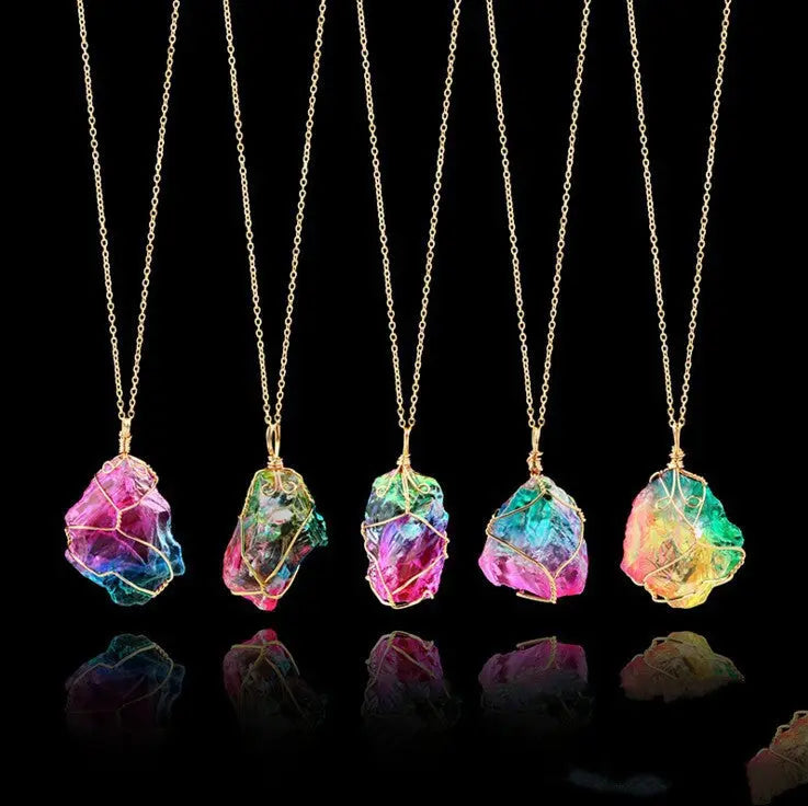 Seven-color, Natural Stone Rough Stone Winding, Crystal Pendant Transparent - Unique Unique Unique Seven-color, Natural Stone Rough Stone Winding, Crystal Pendant Transparent