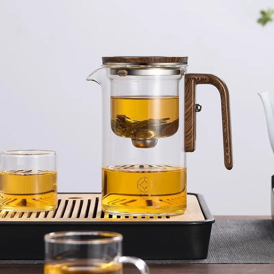One Click Magnetic Teapot Separation Filtration Glass Tea Pot Wood Handle Tea Water Separation Inner Container Teapot - Unique Unique Unique One Click Magnetic Teapot Separation Filtration Glass Tea Pot Wood Handle Tea Water Separation Inner Container Teapot