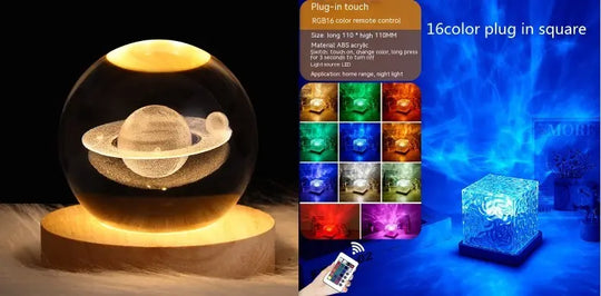 LED Water Ripple Ambient Night Light USB Rotating Projection Crystal Table Lamp RGB Dimmable Home Decoration 16 Color Gifts - Unique Unique Unique LED Water Ripple Ambient Night Light USB Rotating Projection Crystal Table Lamp RGB Dimmable Home Decoration 16 Color Gifts