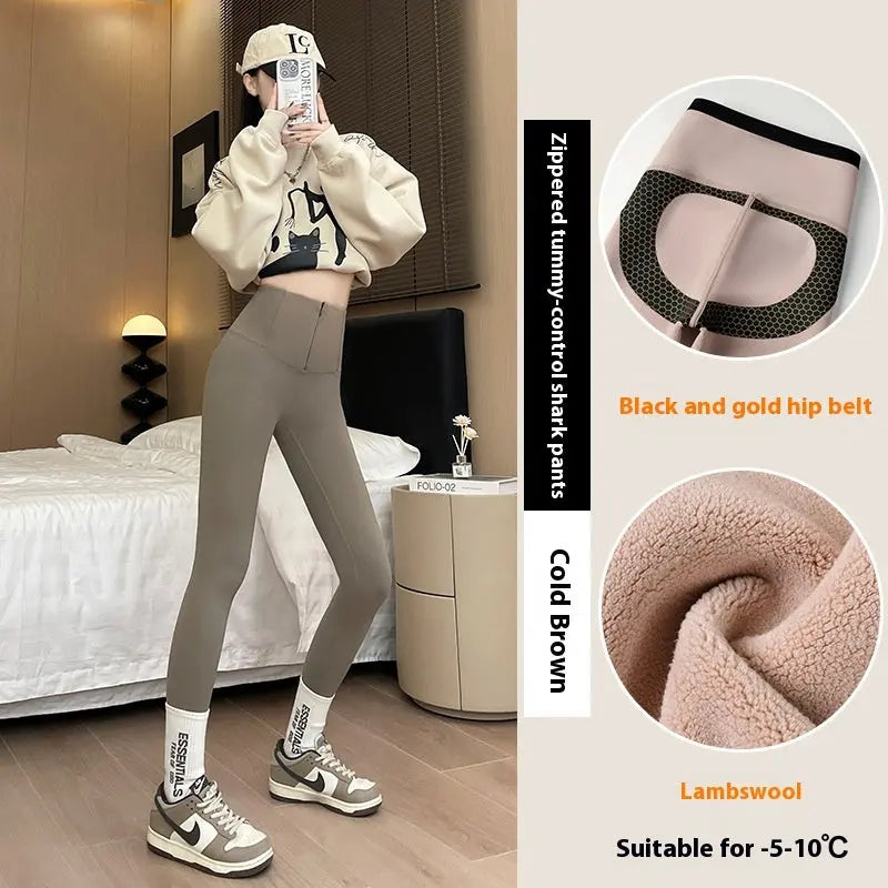 Belly-controlling Butt Lifting Leggings With Three-breasted Design Winter High Waist Slim Zippere Pants Warm Velvet And Thickened Trousers Women Clothing - Unique Unique Unique Belly-controlling Butt Lifting Leggings With Three-breasted Design Winter High Waist Slim Zippere Pants Warm Velvet And Thickened Trousers Women Clothing