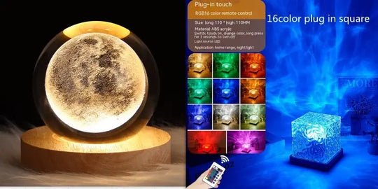 LED Water Ripple Ambient Night Light USB Rotating Projection Crystal Table Lamp RGB Dimmable Home Decoration 16 Color Gifts - Unique Unique Unique LED Water Ripple Ambient Night Light USB Rotating Projection Crystal Table Lamp RGB Dimmable Home Decoration 16 Color Gifts