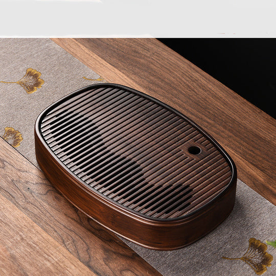 Small dark bamboo tea tray with drainage groove, 29.5x20cm