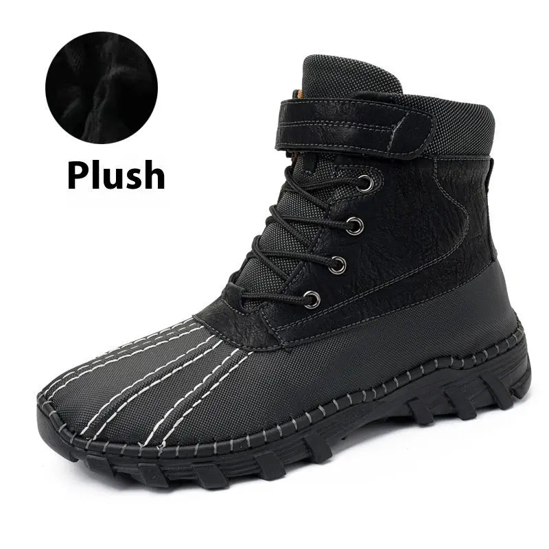 Winter Fleece Lace-up Snow Boots For Men Women Waterproof And Anti-slip Outdoor Work Boot Fashion Warm Mid-tube Cotton Shoes Men - Unique Unique Unique Winter Fleece Lace-up Snow Boots For Men Women Waterproof And Anti-slip Outdoor Work Boot Fashion Warm Mid-tube Cotton Shoes Men