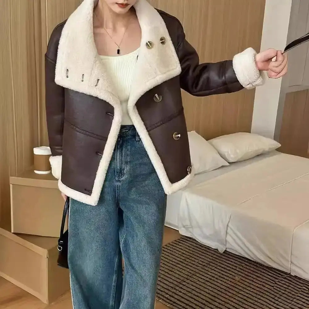 Eco-leather Inner Wool Grain Leather Grass Coat - Unique Unique Unique Eco-leather Inner Wool Grain Leather Grass Coat