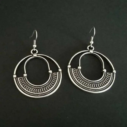 Geometric Round Hollow Antique Silver Earrings European And American Personalized Trending Earrings - Unique Unique Unique Geometric Round Hollow Antique Silver Earrings European And American Personalized Trending Earrings