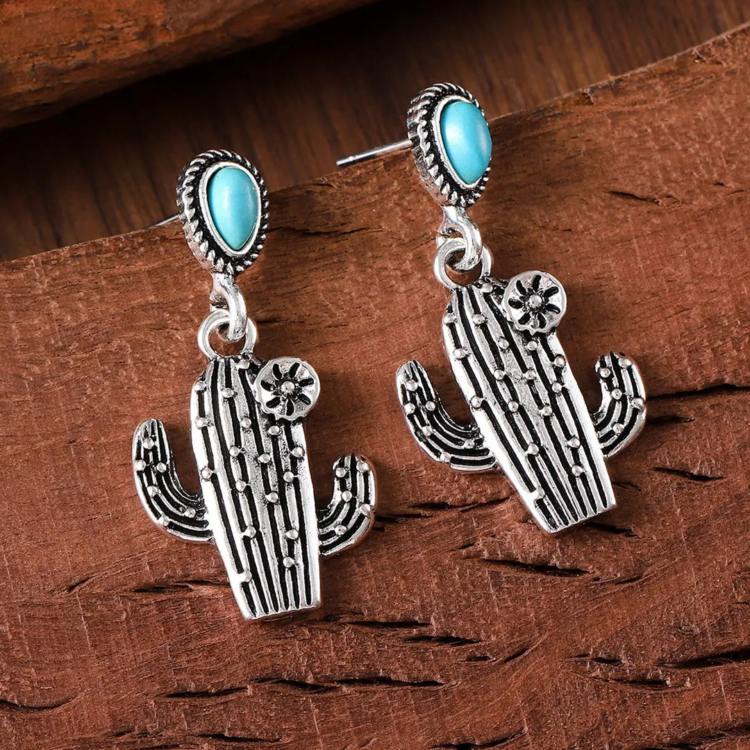 Vintage Vintage Cactus Pendant Earrings Turquoise - Unique Unique Unique Vintage Vintage Cactus Pendant Earrings Turquoise