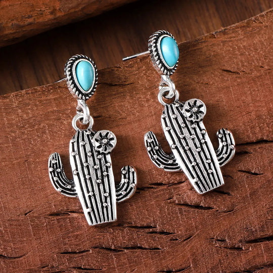 Vintage Vintage Cactus Pendant Earrings Turquoise - Unique Unique Unique Vintage Vintage Cactus Pendant Earrings Turquoise