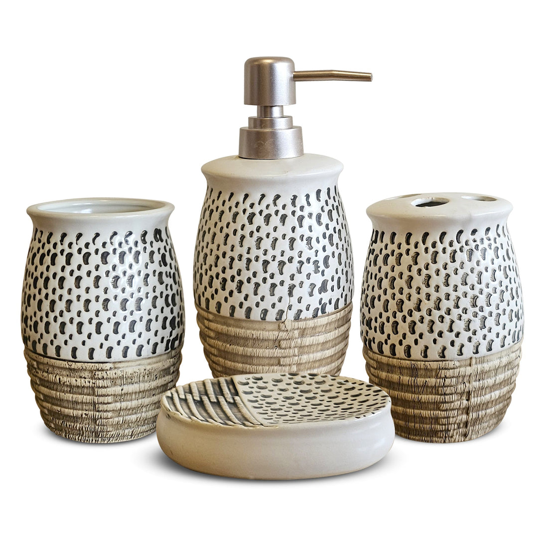 Premium Ceramic Bathroom Accessory Set | 4-Piece Spa-Inspired Bath Décor Collection