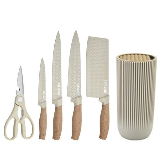 NNEDSZ 6-Piece Kitchen Knife Set Non-Stick Stainless Steel Blades with Universal Knife Block-1