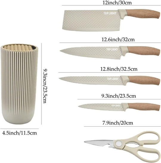 NNEDSZ 6-Piece Kitchen Knife Set Non-Stick Stainless Steel Blades with Universal Knife Block-3