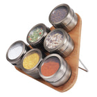 Magnetic Bamboo Spice Rack with 6 Glass Jars | Triangular Kitchen Organizer