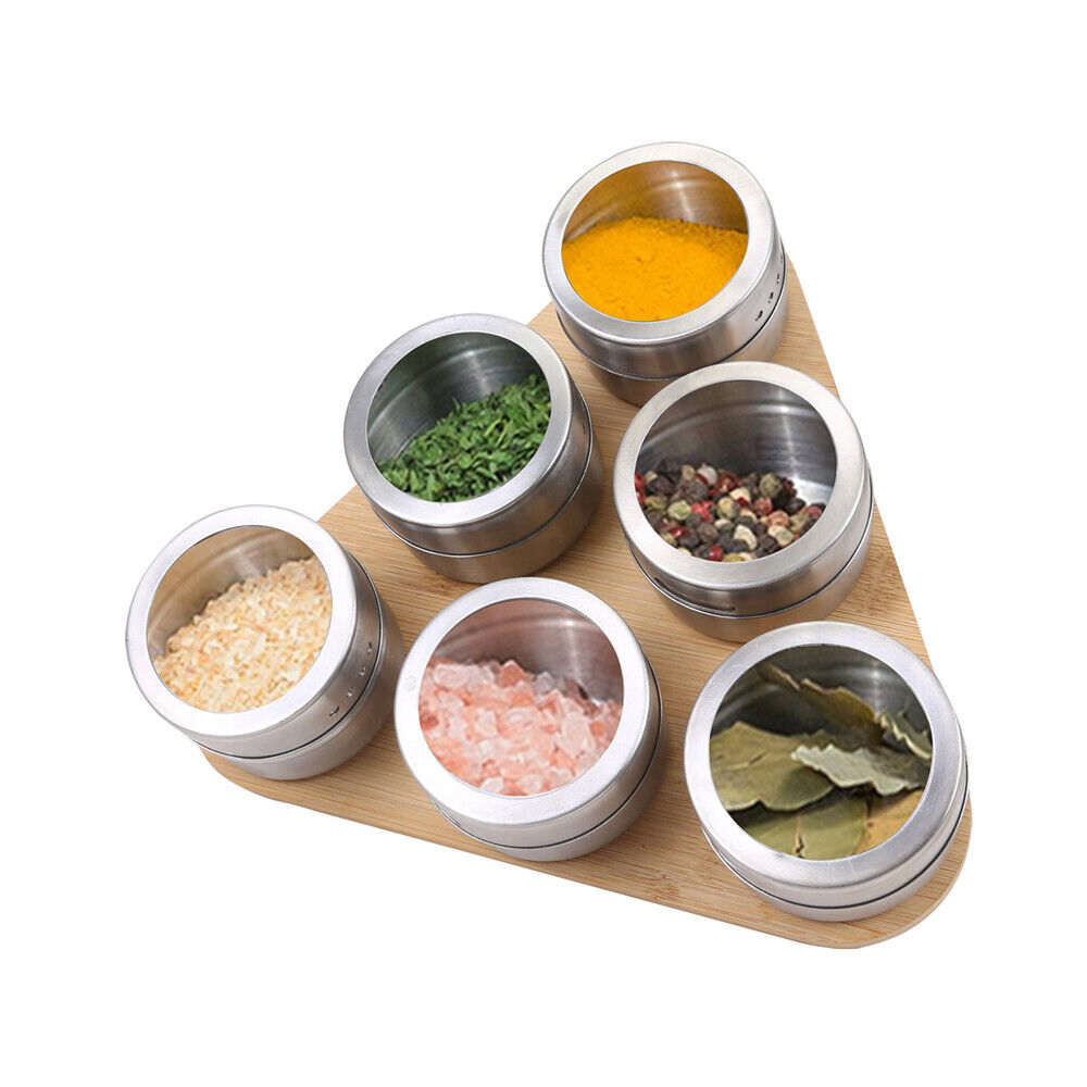 NNEDSZ Magnetic Triangular Bamboo Spice Rack & Jars For Kitchen Storage-3