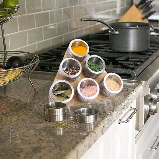 NNEDSZ Magnetic Triangular Bamboo Spice Rack & Jars For Kitchen Storage-4