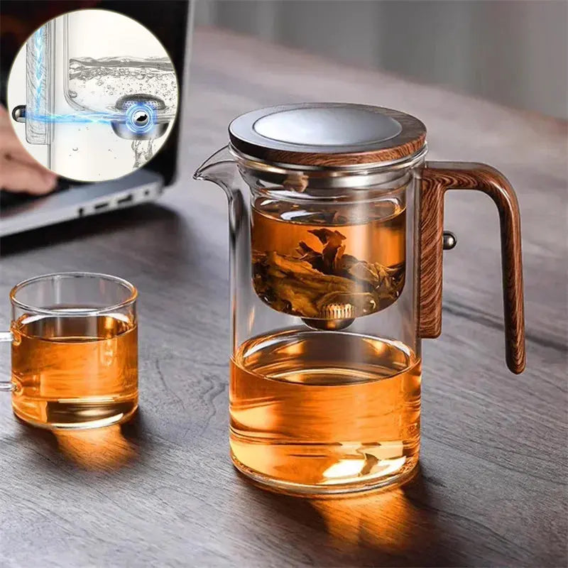 One Click Magnetic Teapot Separation Filtration Glass Tea Pot Wood Handle Tea Water Separation Inner Container Teapot - Unique Unique Unique One Click Magnetic Teapot Separation Filtration Glass Tea Pot Wood Handle Tea Water Separation Inner Container Teapot
