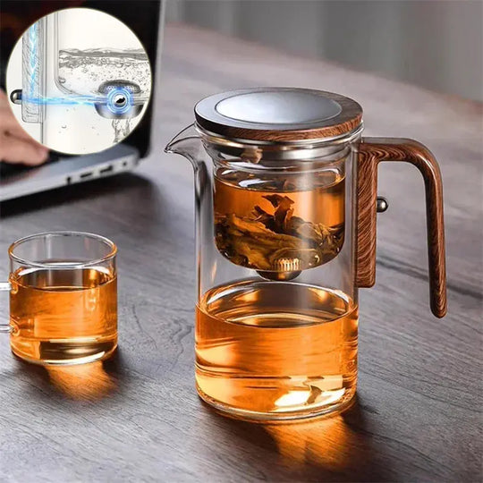 One Click Magnetic Teapot Separation Filtration Glass Tea Pot Wood Handle Tea Water Separation Inner Container Teapot - Unique Unique Unique One Click Magnetic Teapot Separation Filtration Glass Tea Pot Wood Handle Tea Water Separation Inner Container Teapot