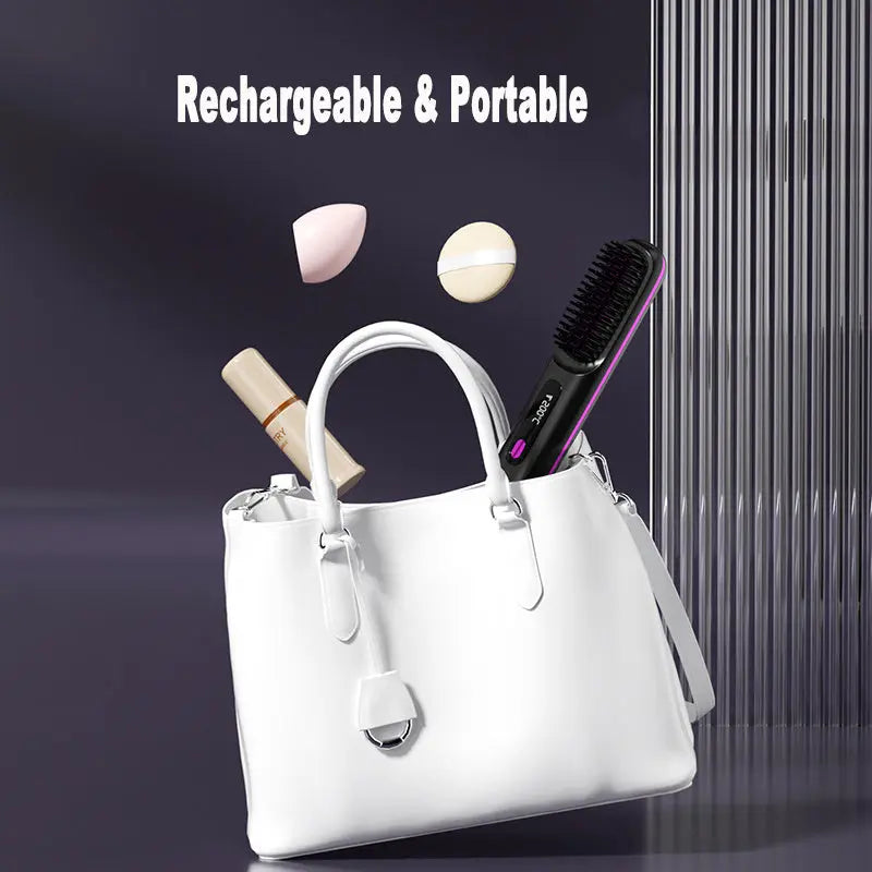 2 In 1 Straight Hair Comb Wireless Hair Straightener Brush Hair Fast Heating Portable Hot Curler USB Charging - Unique Unique Unique 2 In 1 Straight Hair Comb Wireless Hair Straightener Brush Hair Fast Heating Portable Hot Curler USB Charging
